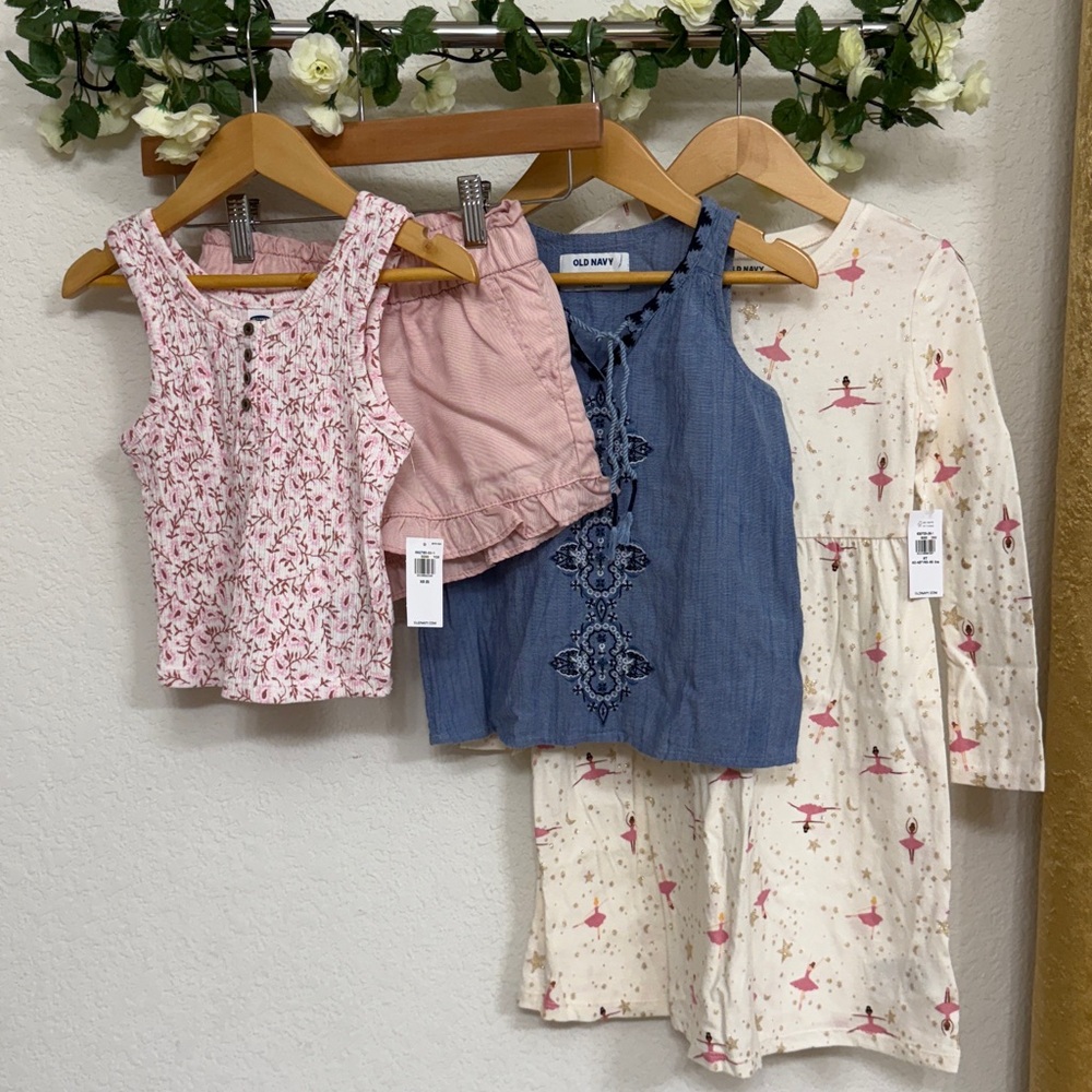 OldNavy+GAP • 4 Piece Lot in Pink Floral, Ruffle, Blue Embroidered, Ballerina